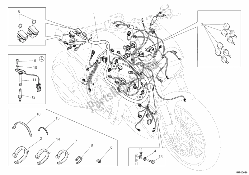 Alle onderdelen voor de Kabelboom van de Ducati Diavel USA 1200 2012